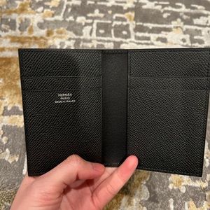 Authentic Hermes Brand New Euclide Card Holder / Wallet Black Epsom Leather.